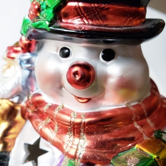 VINTAGE Large Glass Hand Painted Snowman Tea Light Holder - Picture 2 of 12